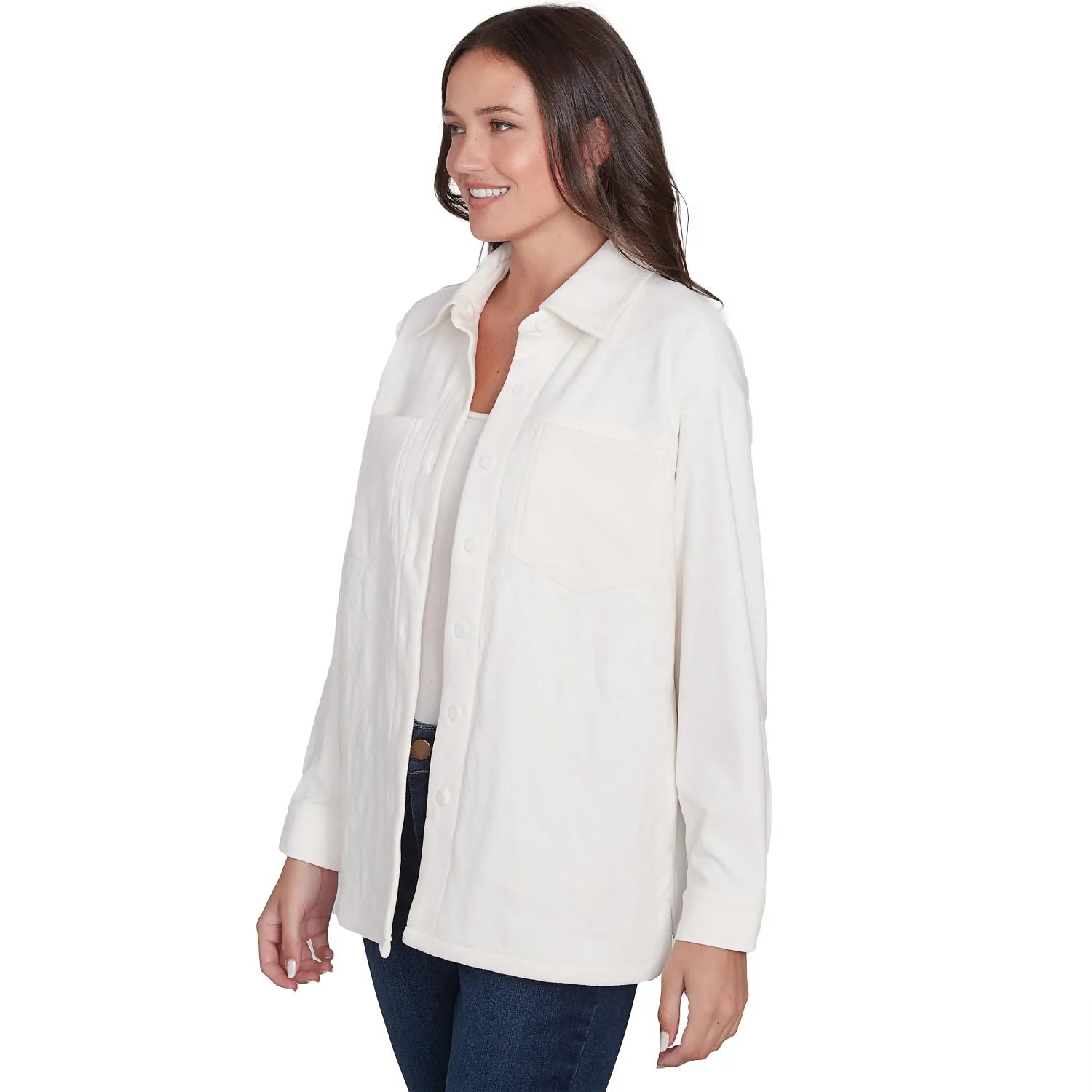 Luxe Button Front Stretch Rib Knit Jacket Ivory - Ruby Rd