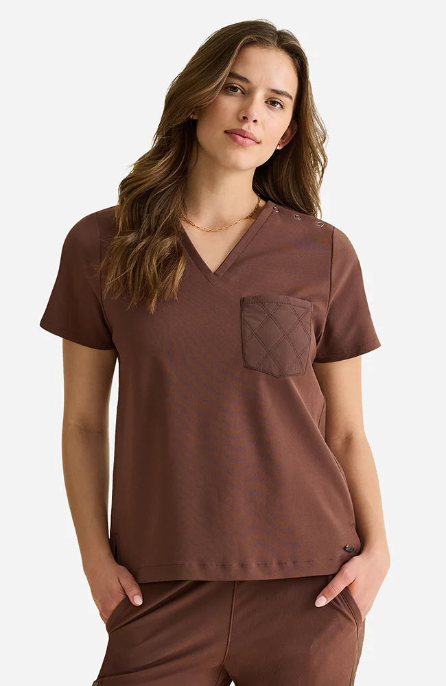 Kiana Knit V-Neck Scrub Top Cocoa Brown