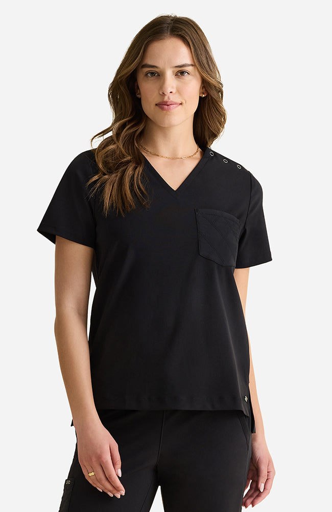 Kiana Knit V-Neck Scrub Top Black