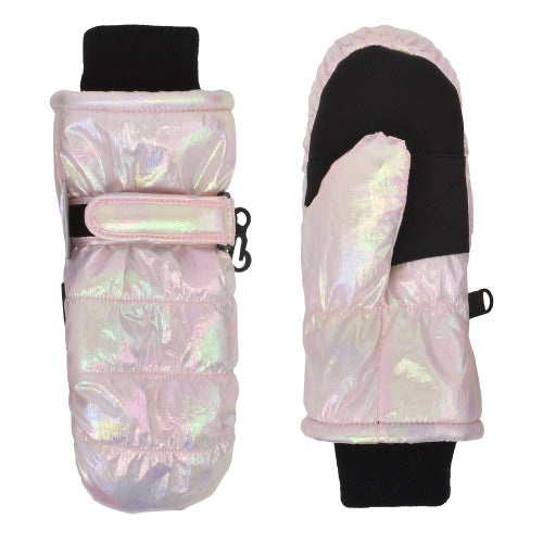 Toddler Girls Iridescent Quilted Ski Mitten Waterproof Pink