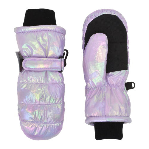 Toddler Girls Iridescent Quilted Ski Mitten Waterproof Purple