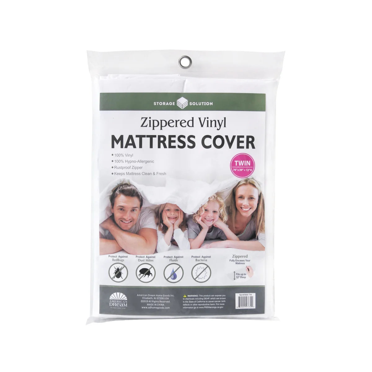 Twin - 12" Deep PVC Mattress Cover with Zipper