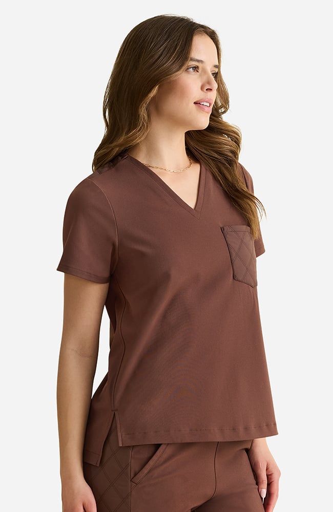 Kiana Knit V-Neck Scrub Top Cocoa Brown