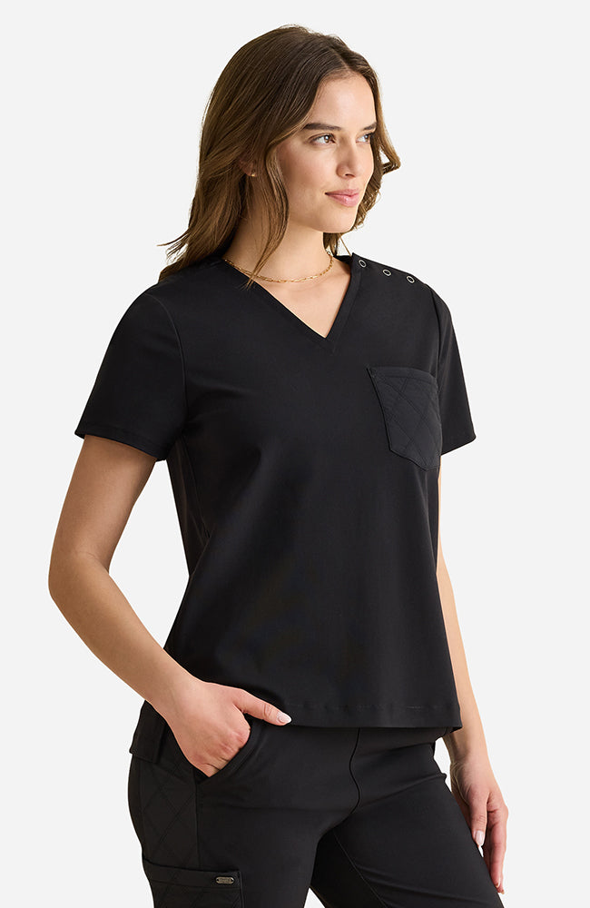 Kiana Knit V-Neck Scrub Top Black