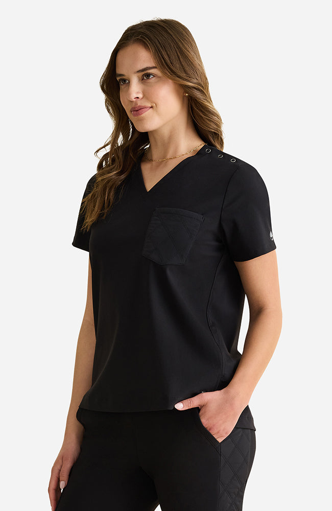 Kiana Knit V-Neck Scrub Top Black