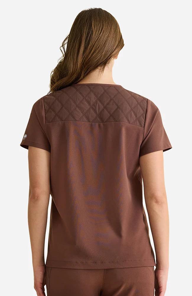 Kiana Knit V-Neck Scrub Top Cocoa Brown