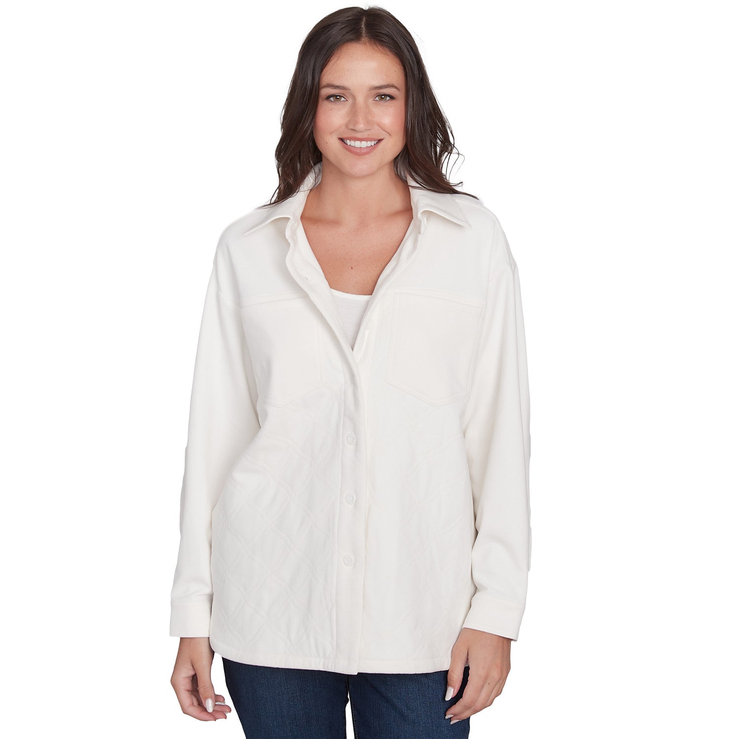 Luxe Button Front Stretch Rib Knit Jacket Ivory - Ruby Rd