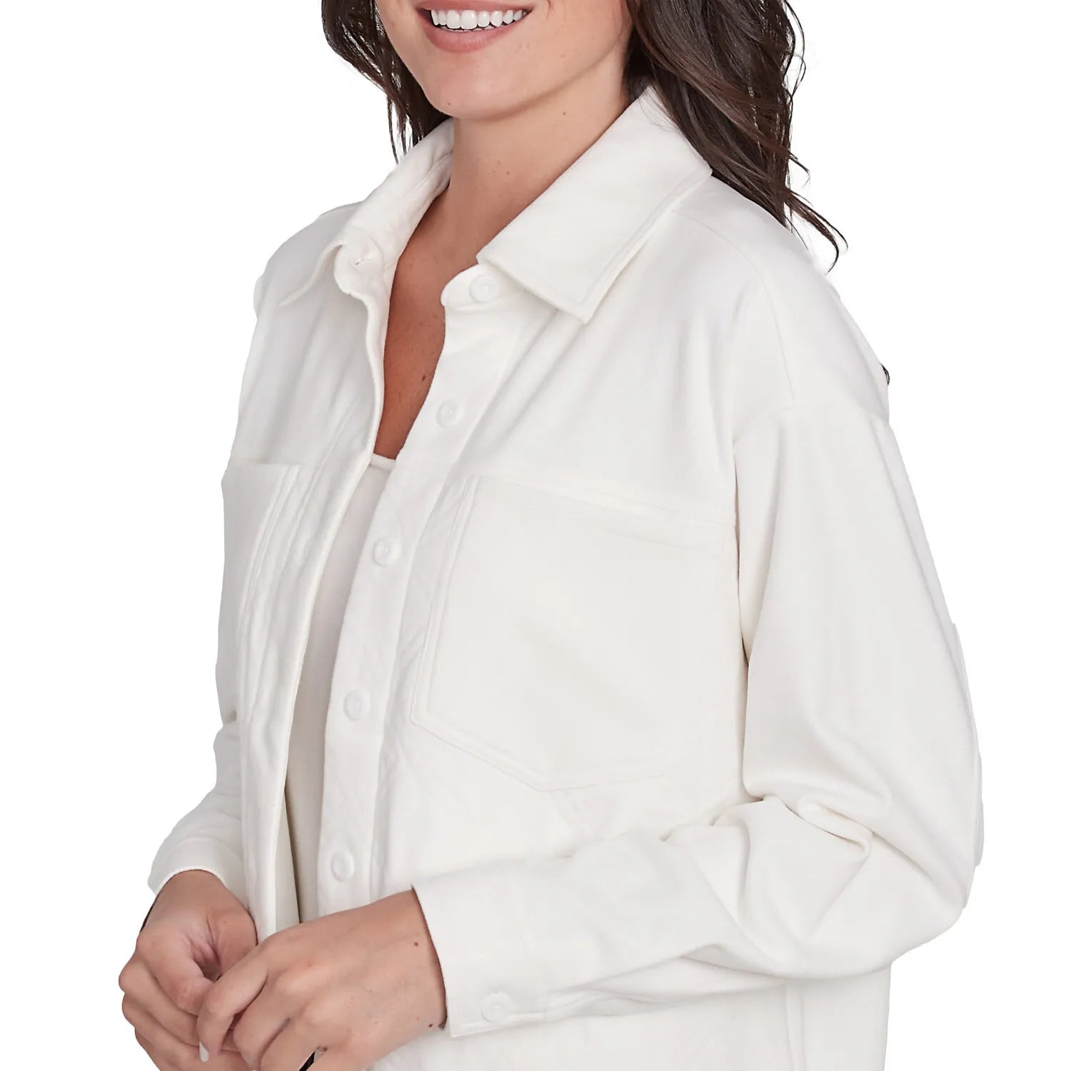 Luxe Button Front Stretch Rib Knit Jacket Ivory - Ruby Rd