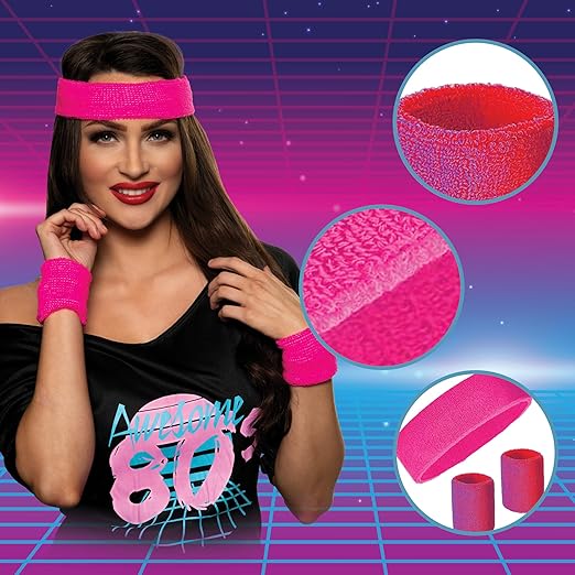 80s Headband Set - Neon Pink