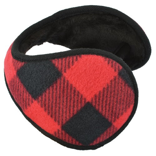BUFFALO PLAID BACK-WRAP EAR WARMER RED/BLACK