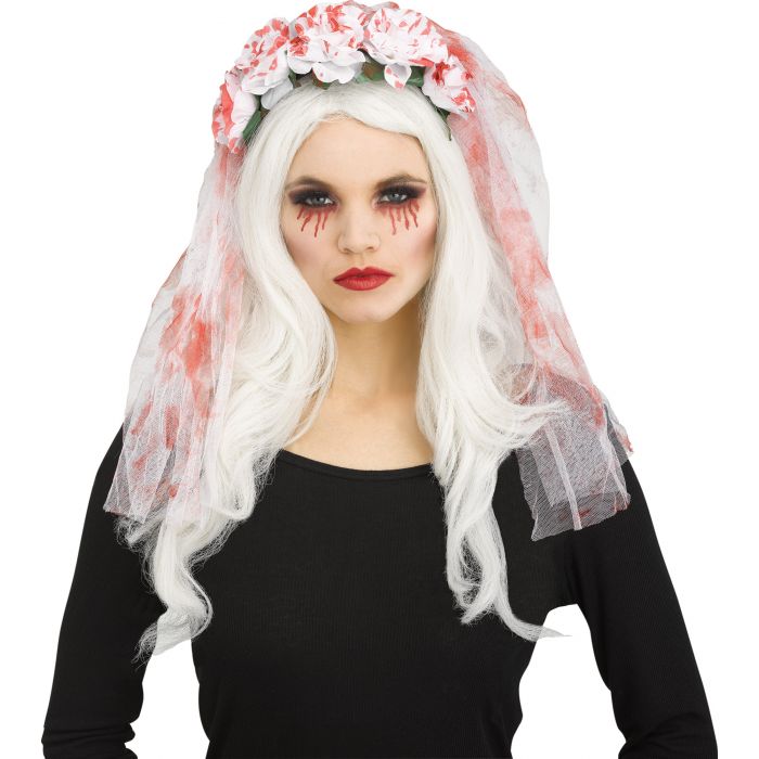 Horror Bridal Veil Bloody White