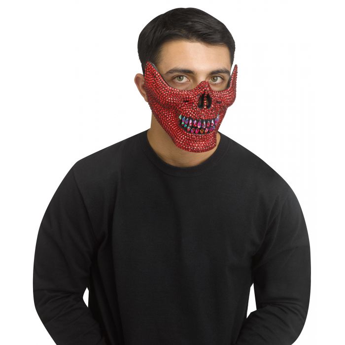Rhinestone ½ Skull Mask Red