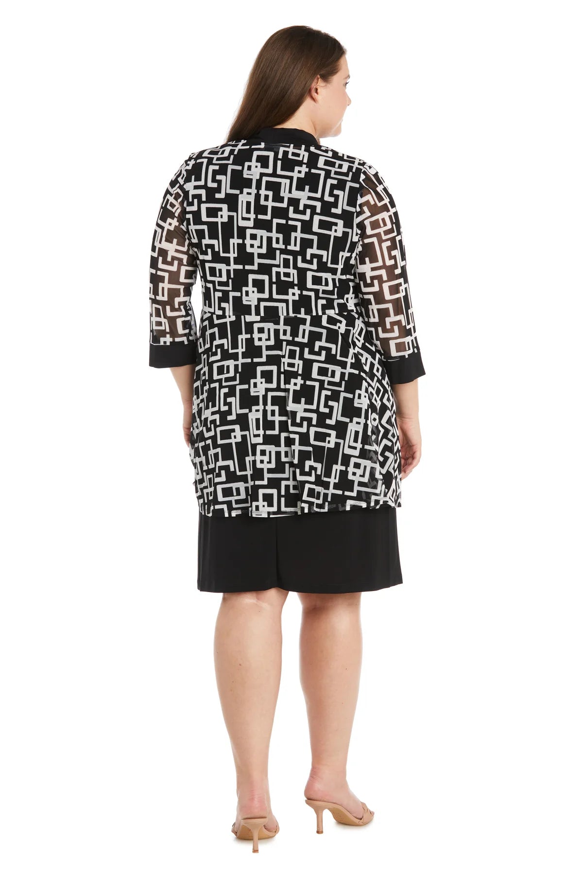 Geometric Pattern Puff Print Jacket Dress - Plus- RM Richards