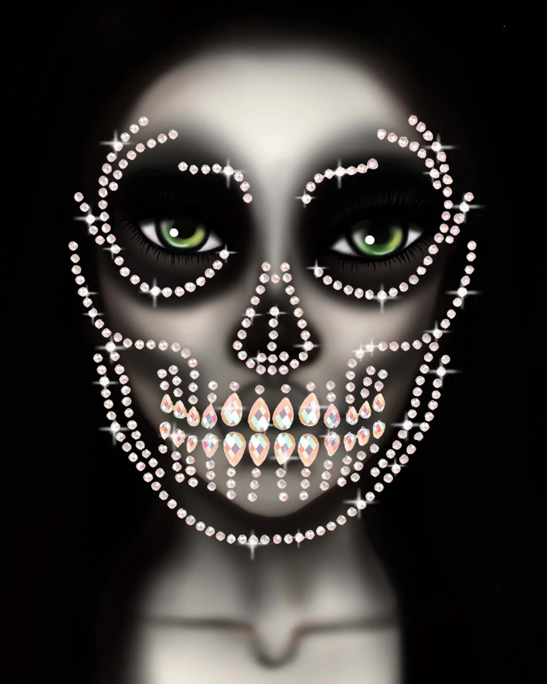 Glow In The Dark Skull Face Jewels Sticker