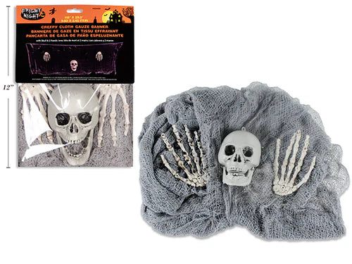 Halloween Creepy Cloth Gauze Banner With A Skull And 2 Hands