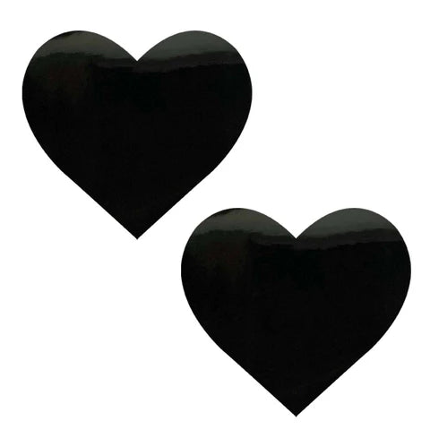 Black Wet Vinyl DomSquad Heart Nipple Cover Pasties