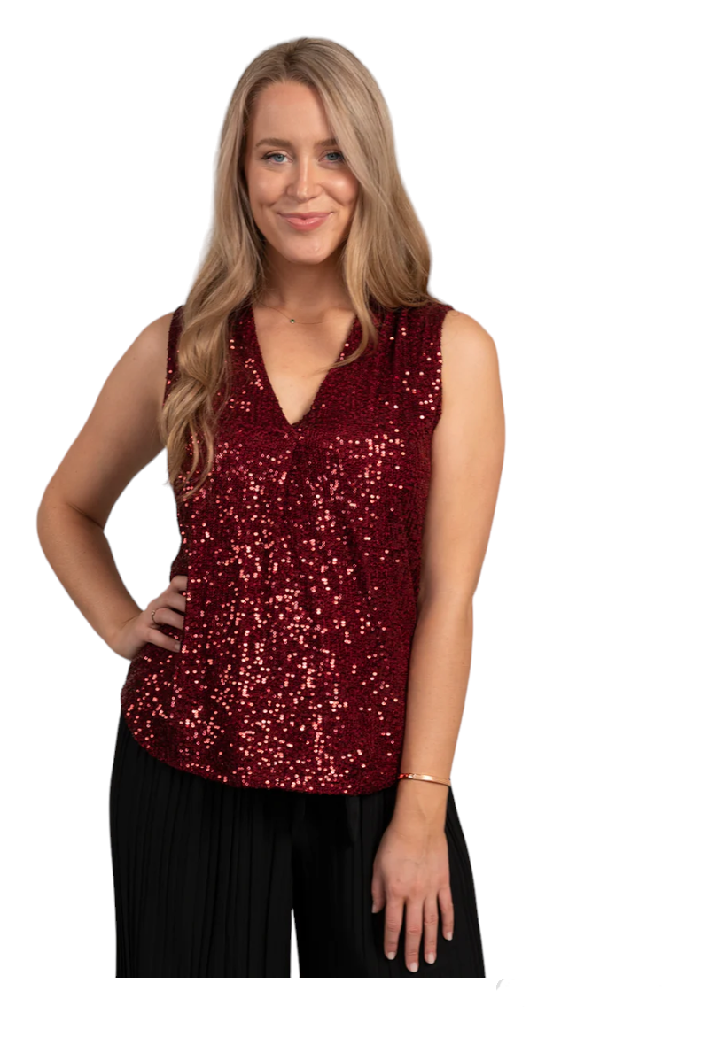 Sequin Top Wine - Ninety Clothing Co