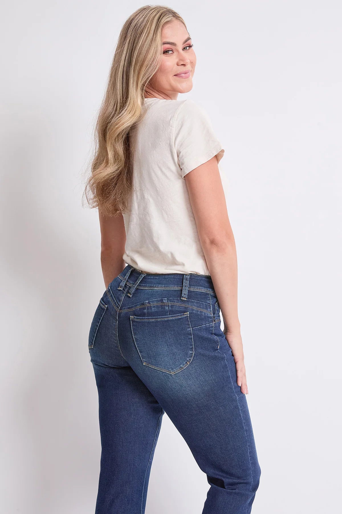 Women's High Rise Curve Confidence WannaBettaButt Straight Leg Jeans Dark Blue - Royalty
