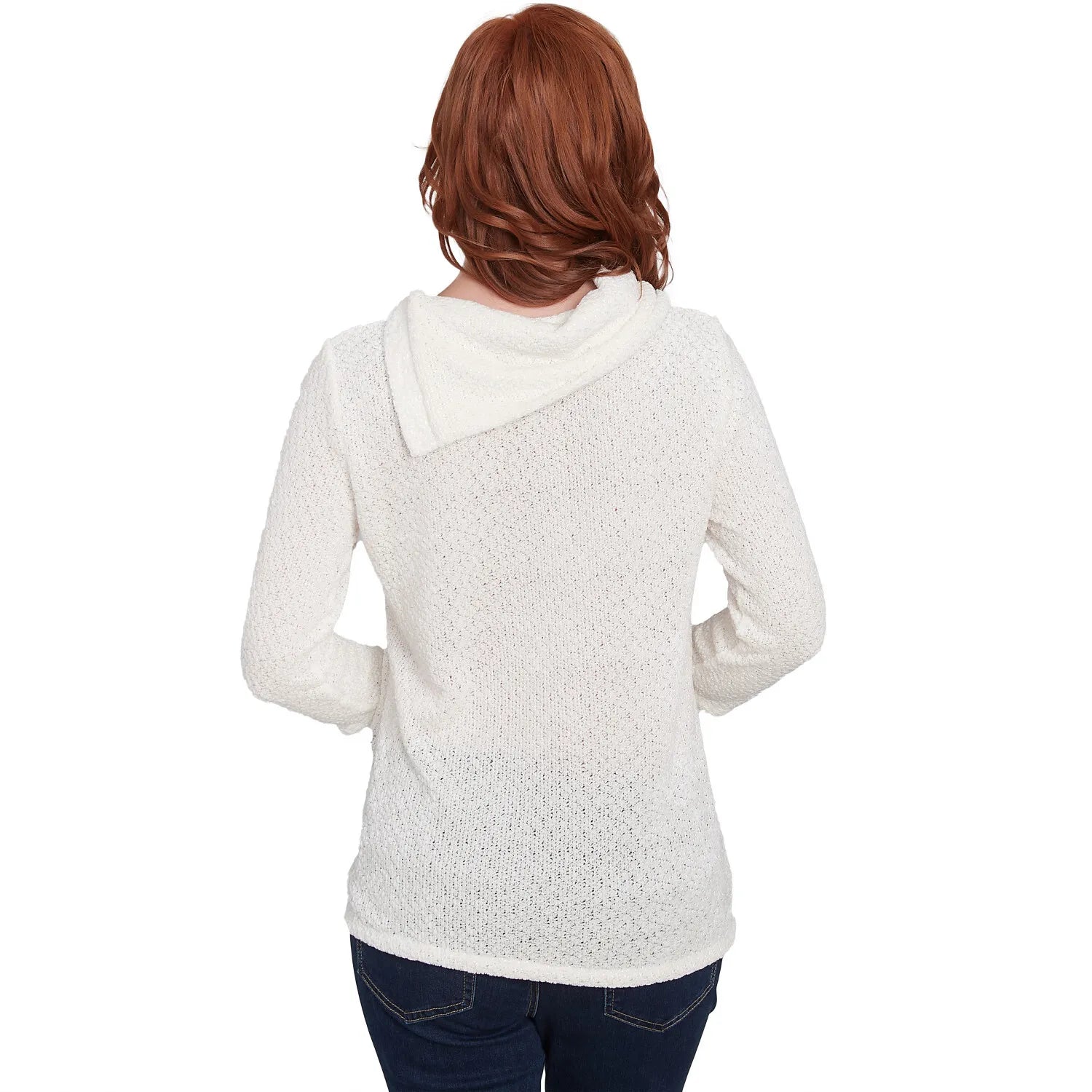 Split Cowl Neck Chenille Shine Knit Top Ivory- Ruby Rd