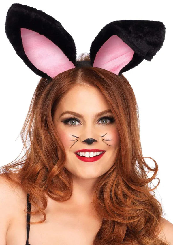 Plush Bunny Rabbit Ears Headband Black