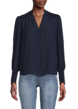 Blouse Woven Top Cuff Navy - Nanette Lepore