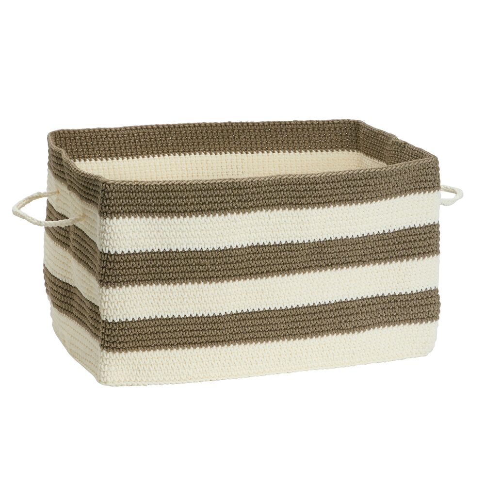 Khaki/Ivory Knit Bin with Handles
