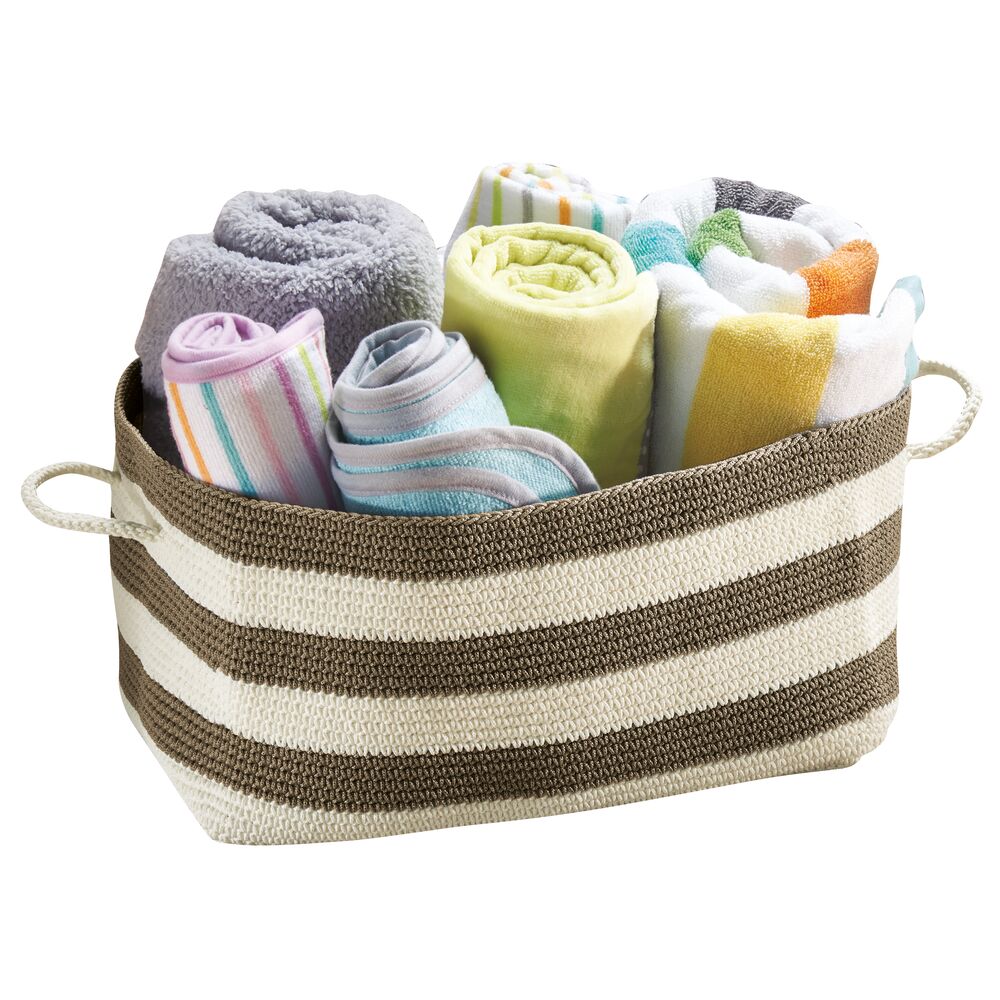 Khaki/Ivory Knit Bin with Handles