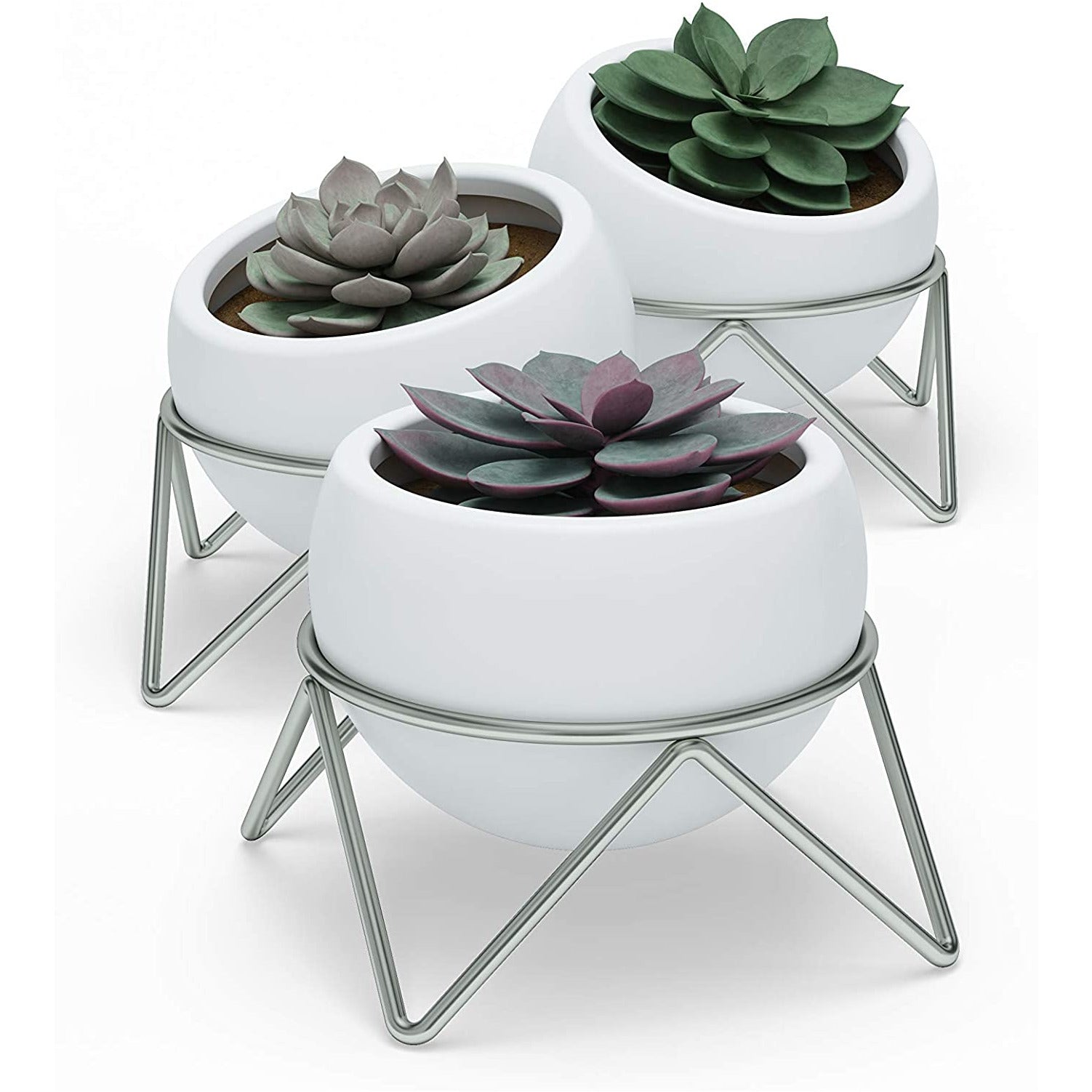POTSY 3 PACK PLANTER WHITE / NICKEL