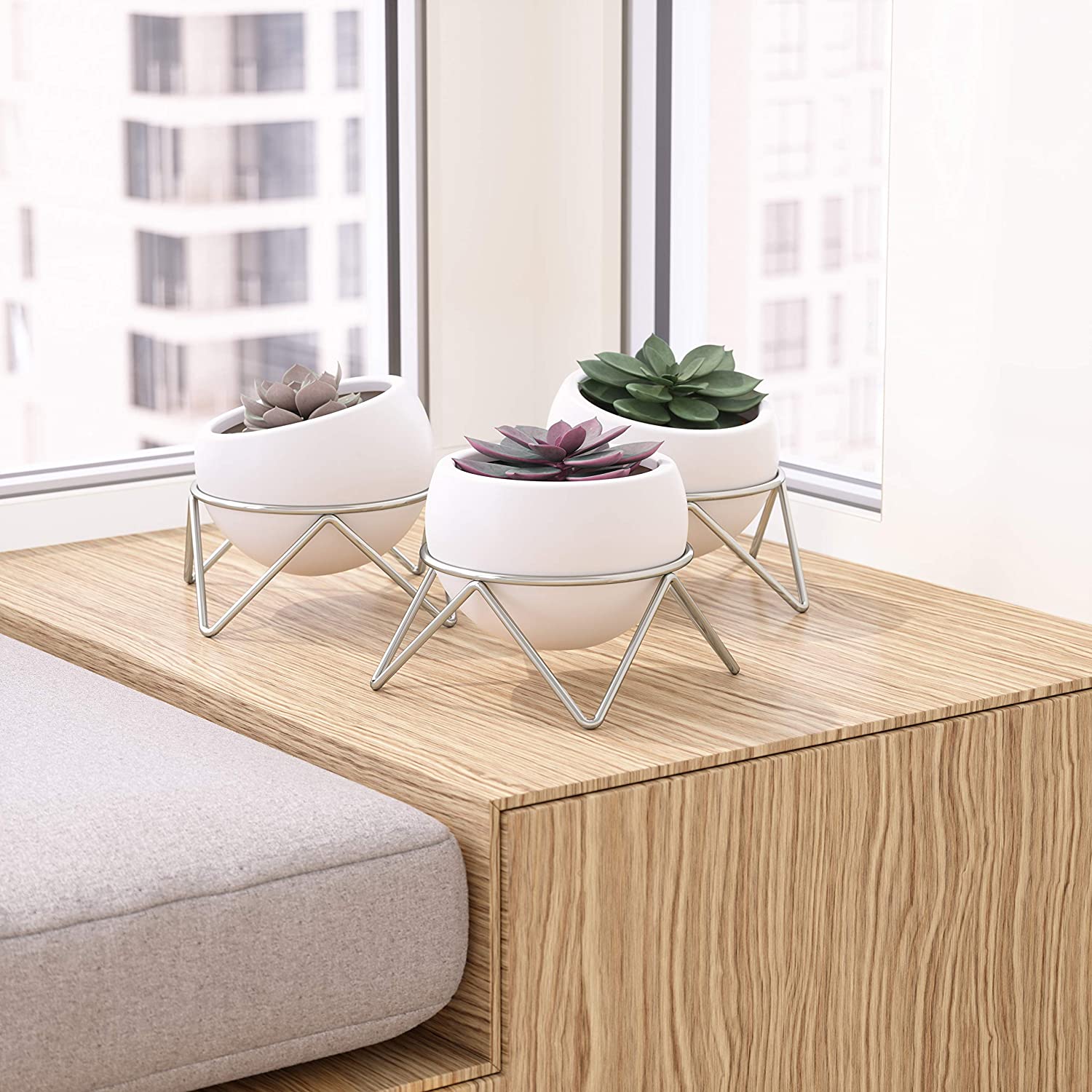 POTSY 3 PACK PLANTER WHITE / NICKEL
