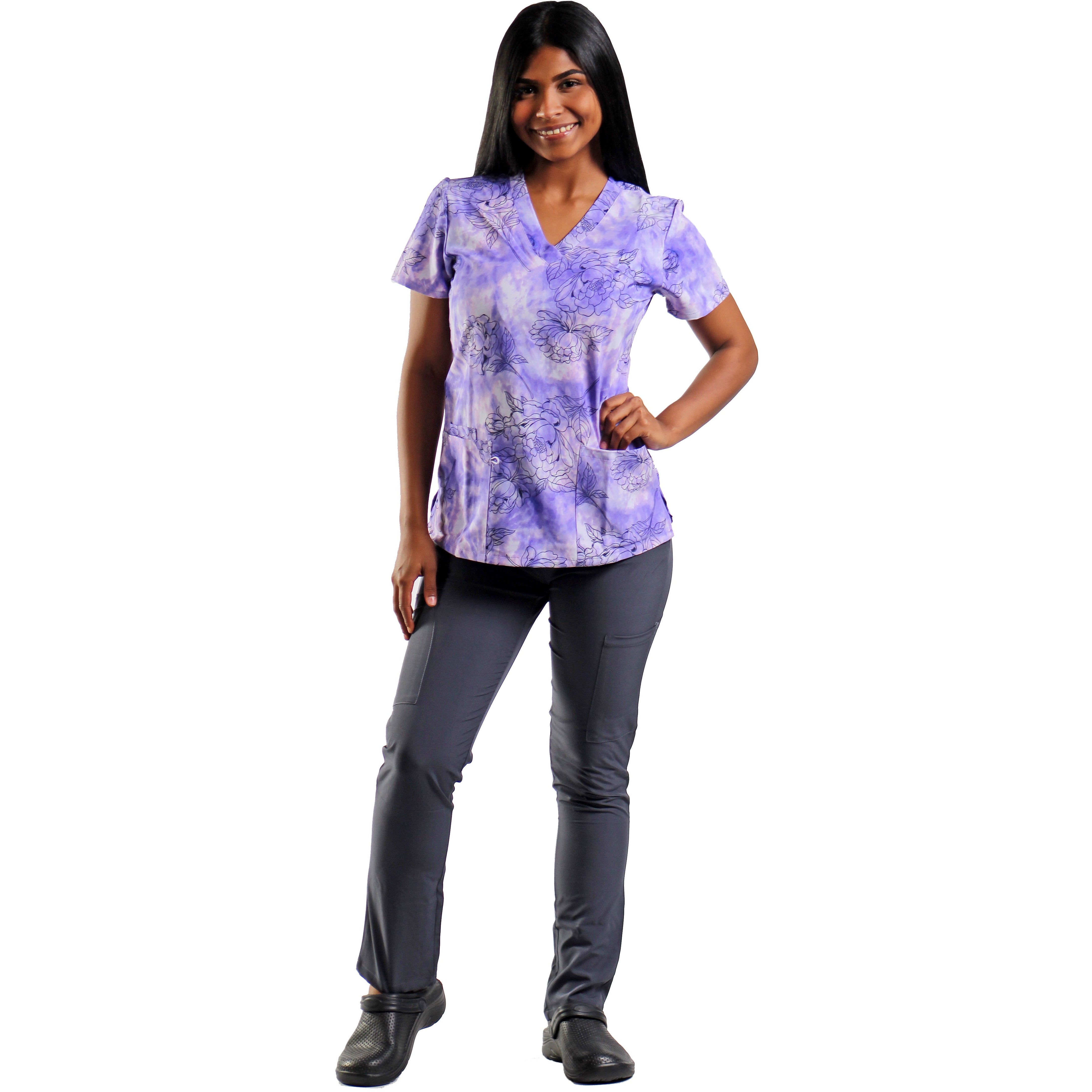 Camisa estampada con tonos Morados y Flores Printed