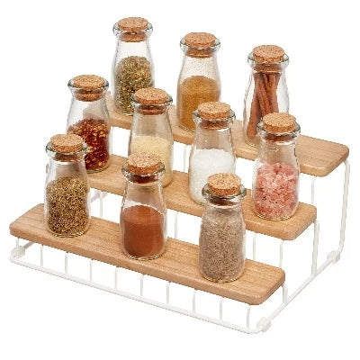 Wire & Paulownia Wood 3-Tire Spice Rack Coconut/Natural