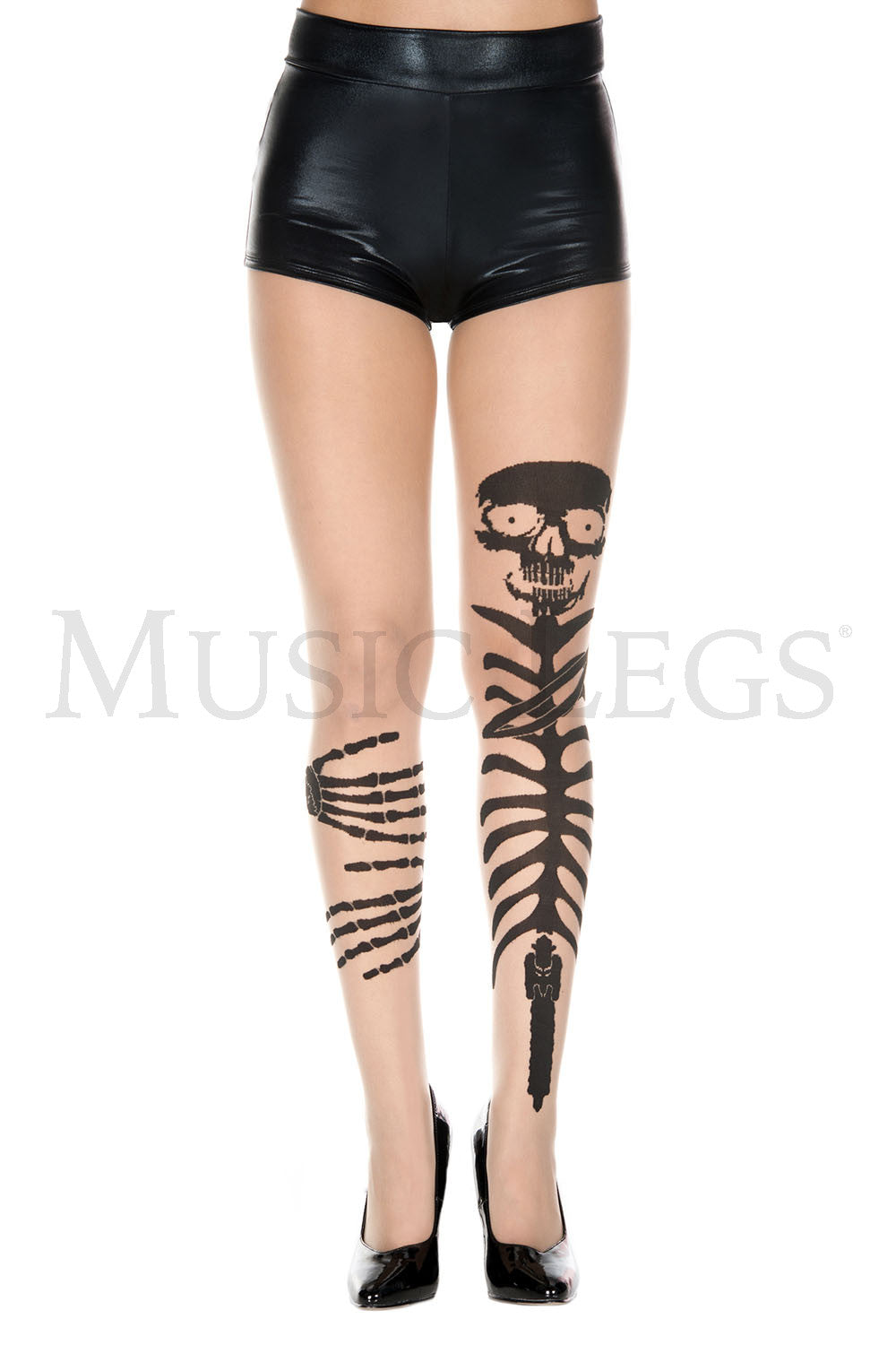 Skeleton grabbing leg look spandex tights