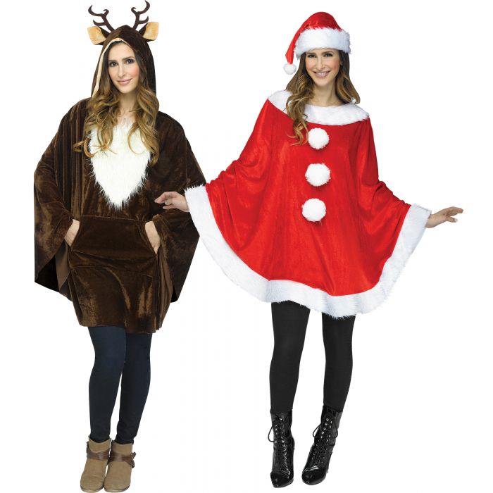 CHRISTMAS PLUSH PONCHO SANTA & REINDEER