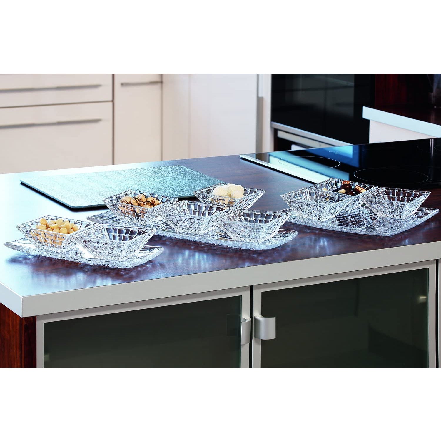 Bossa Nova Glass Plate and Square Serving Bowls Set of 3 Clear