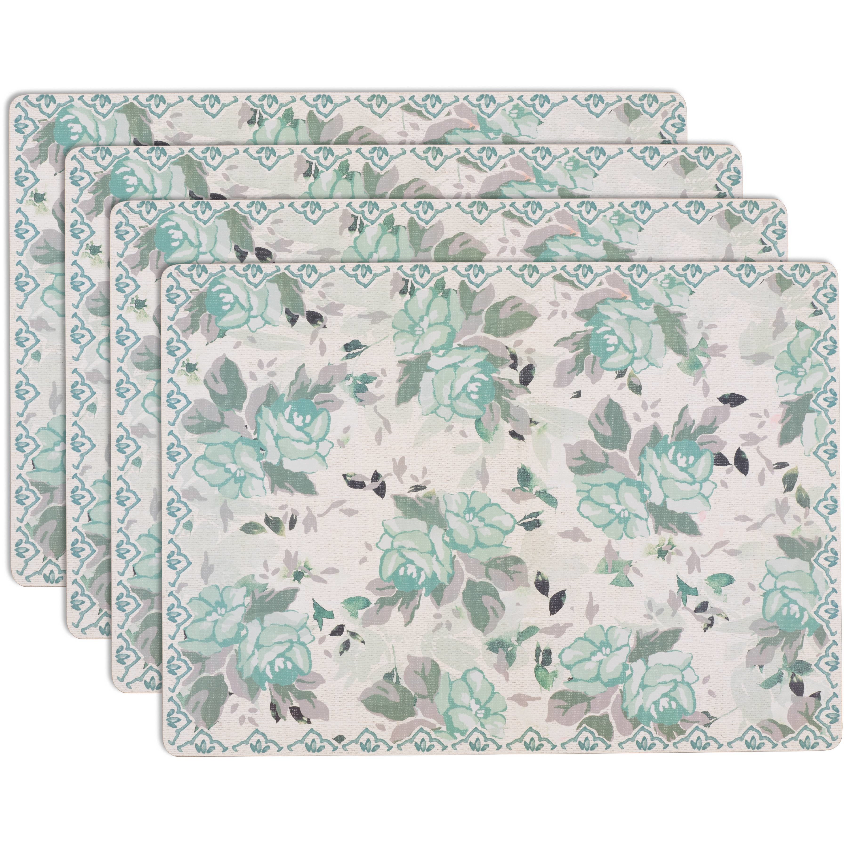 SET OF 4 EASY CARE PLACEMATS BLUE ROSES