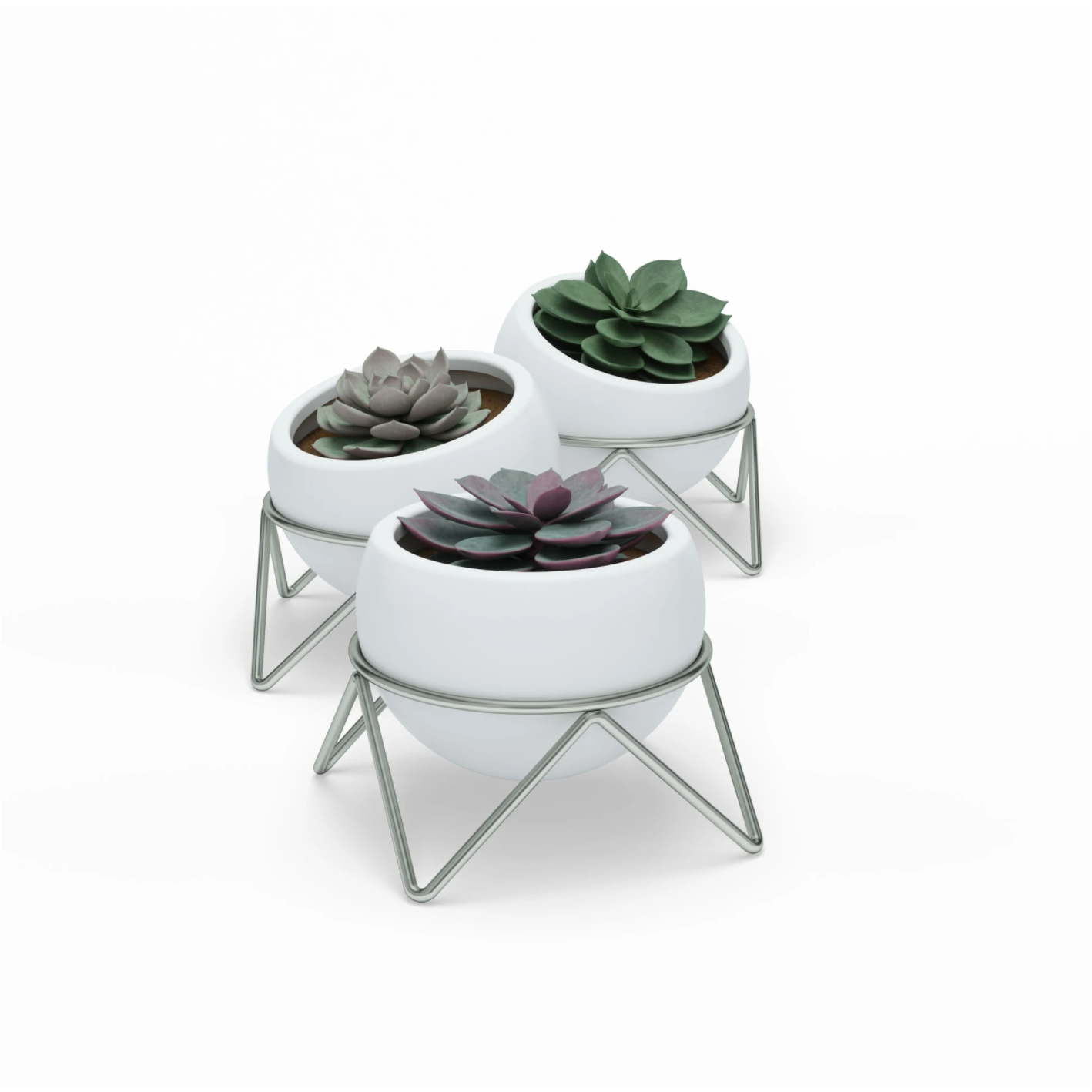 POTSY 3 PACK PLANTER WHITE / NICKEL