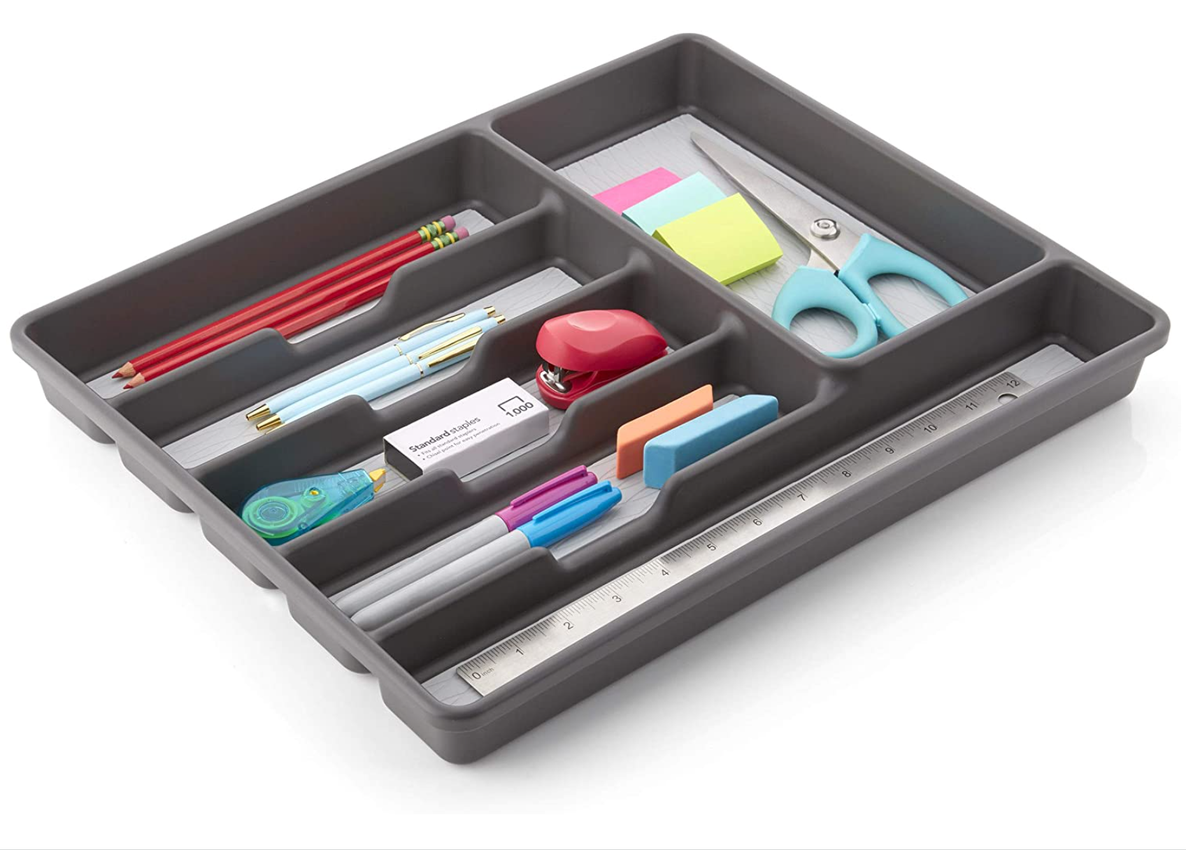 6 COMPARTMENT DRAWER ORGANIZER CHARCOAL