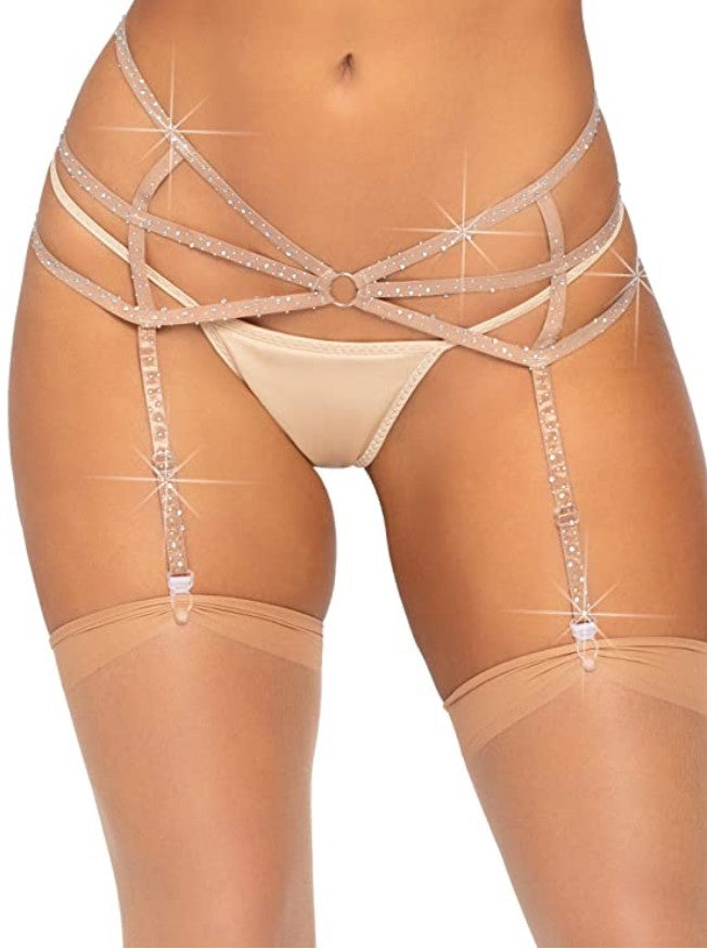 Strappy Elastic Rhinestone Garter Nude