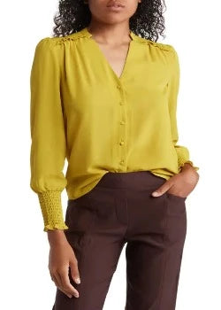 Blouse Woven Top Cuff Green - Nanette Lepore