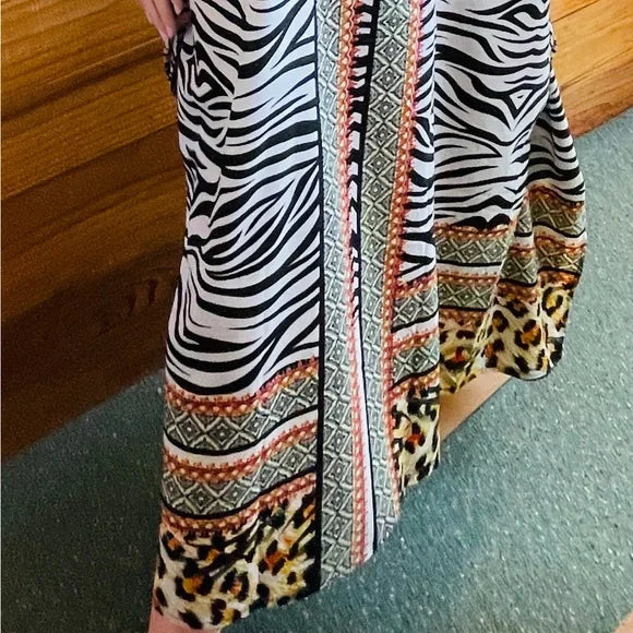 Long kaftan Leopard Zebra Pearls Print