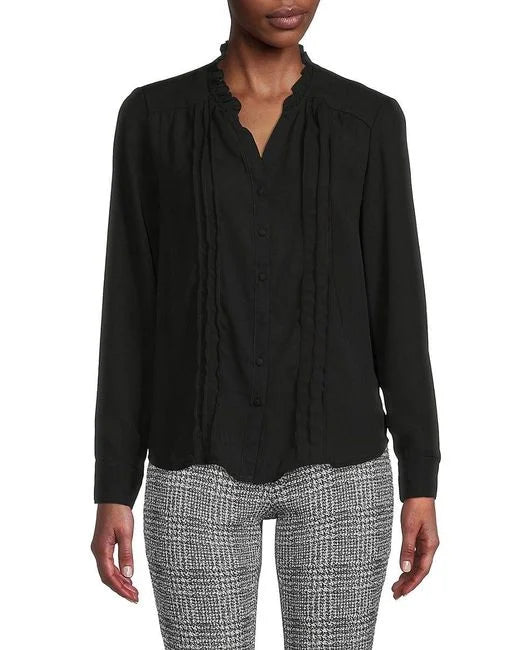 Blouse Woven Top Pintuck Black - Nanette Lepore