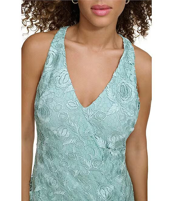 Lace V-Neck Sleeveless Strappy Dress Mountain Blue - Siena