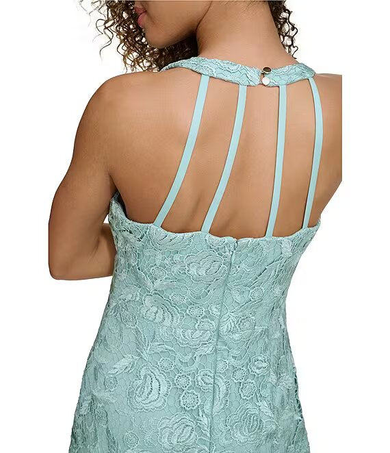 Lace V-Neck Sleeveless Strappy Dress Mountain Blue - Siena