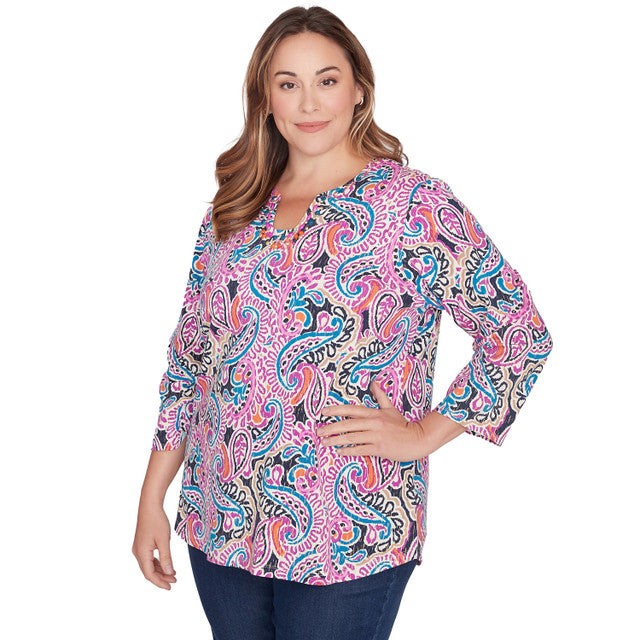 Plus Embellished Paisley Swirl Top Dahlia Multi - Ruby Rd