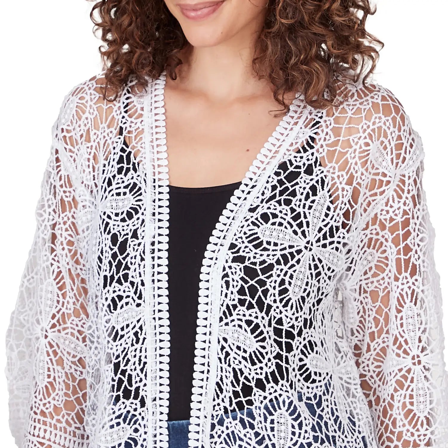 Medallion Lace Cotton Cardigan White  - Ruby Rd