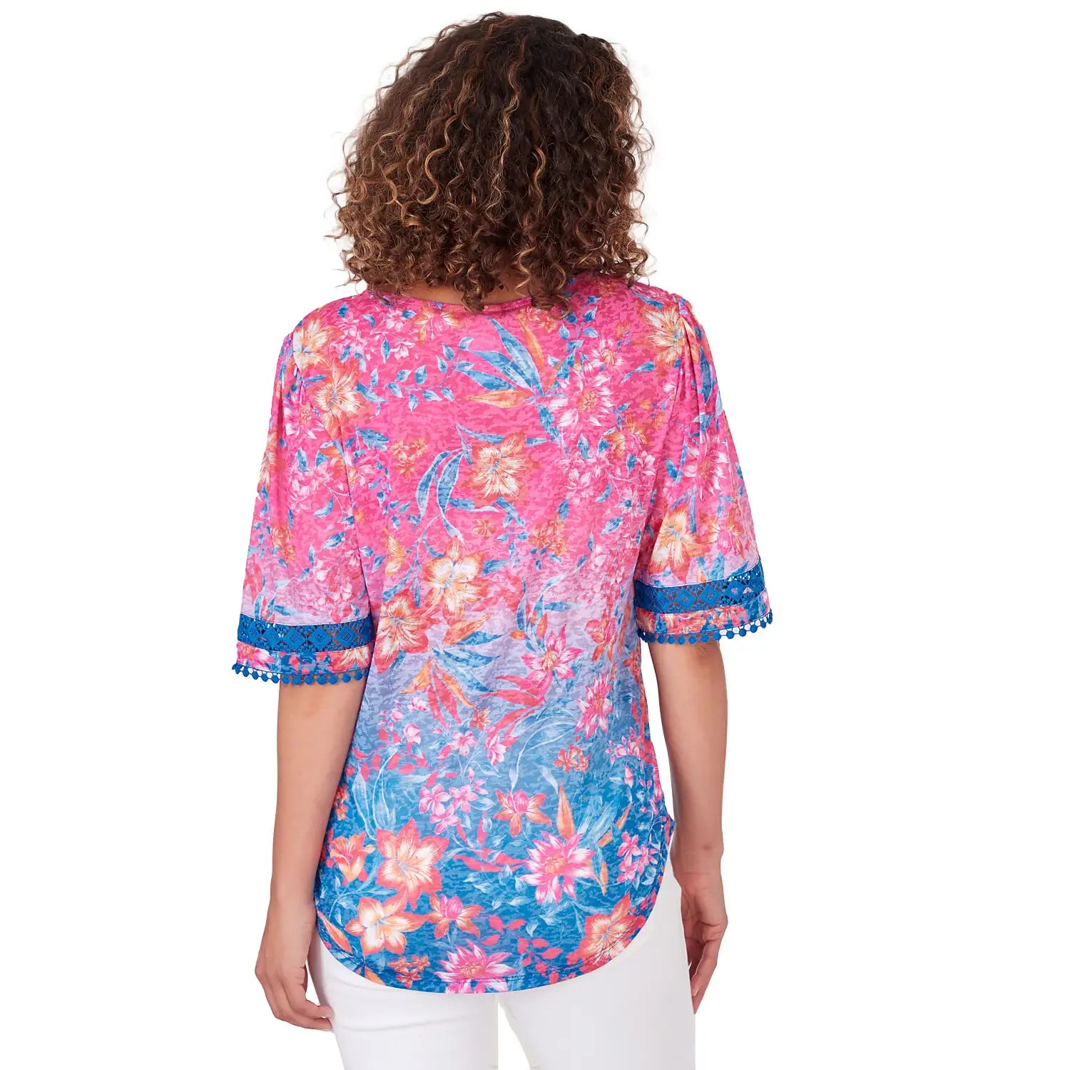 Ombre Floral Top Raspberry Multi - Ruby Rd