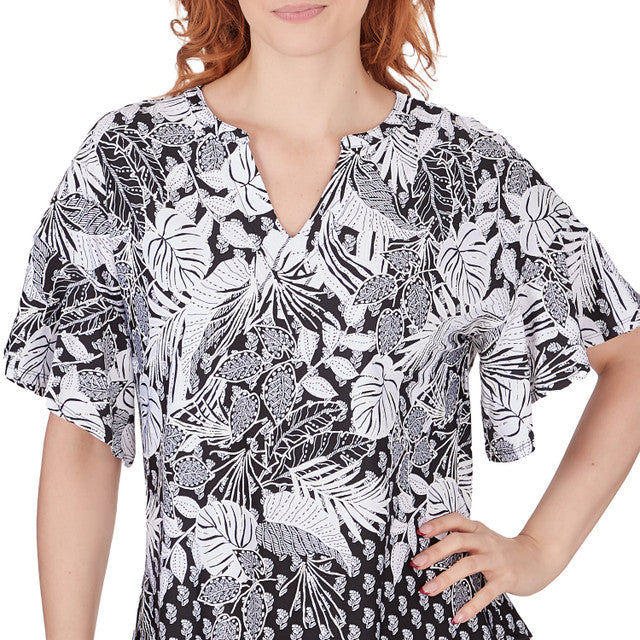 Tropical Foulard Puff Print Tee Black/White - Ruby Rd