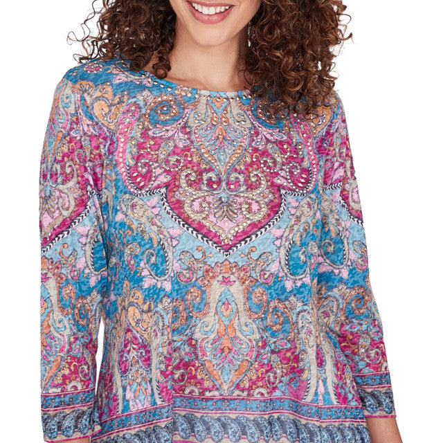 Boho Mediterranean Blue  Border Top - Ruby Rd