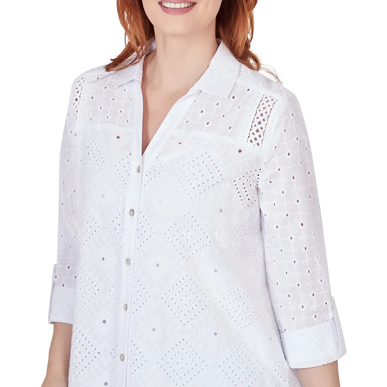 Woven Diamond Cotton Top White  - Ruby Rd