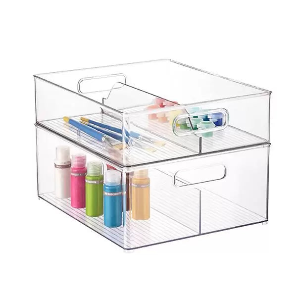 Linus Shallow  Divided Stacking Bin Clear